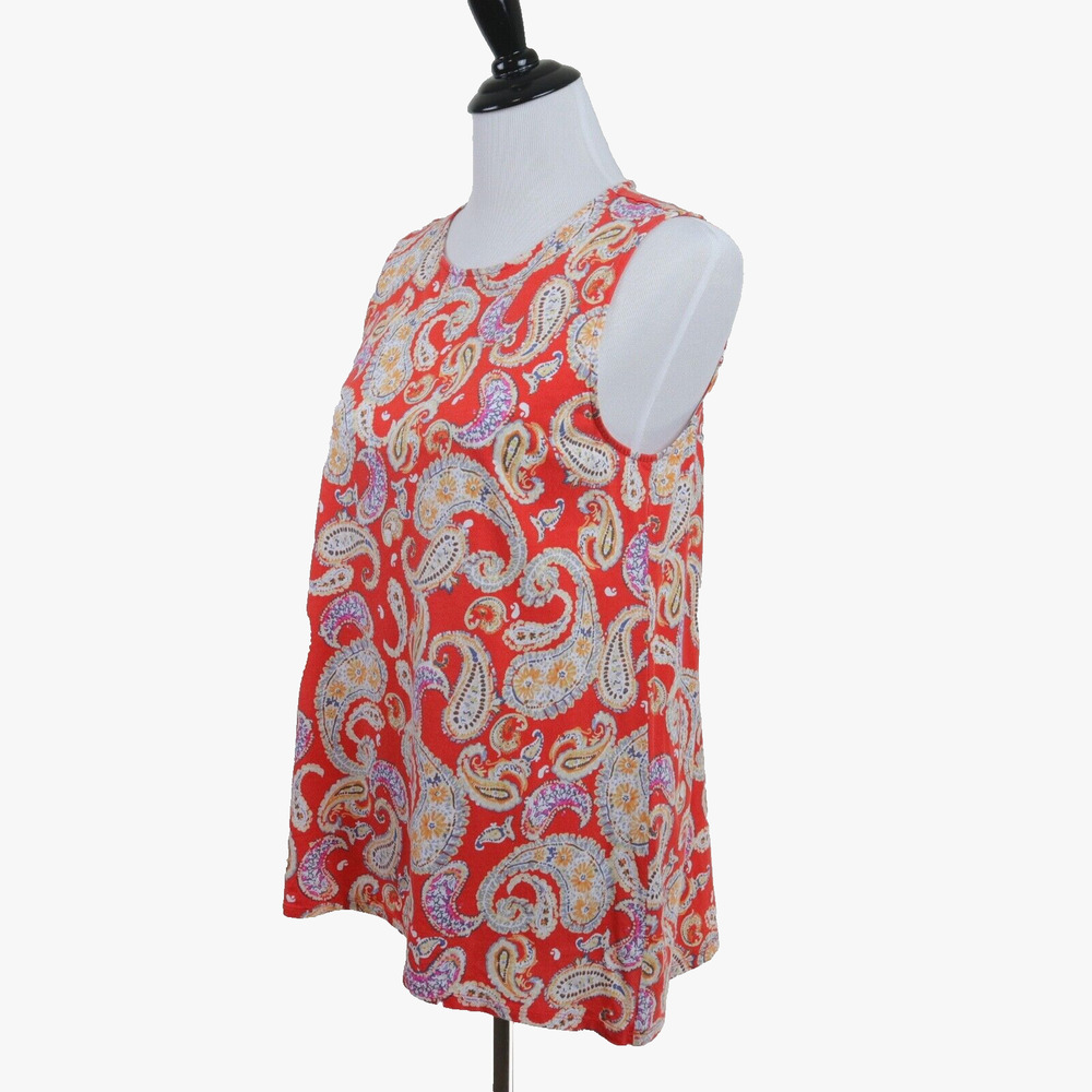 J Jill Size M Cotton Blend Jersey Tank Top Sleeveless Orange Paisley
